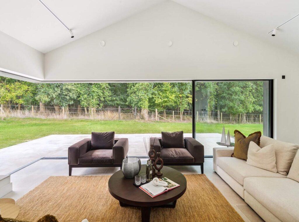 Living room with doors open